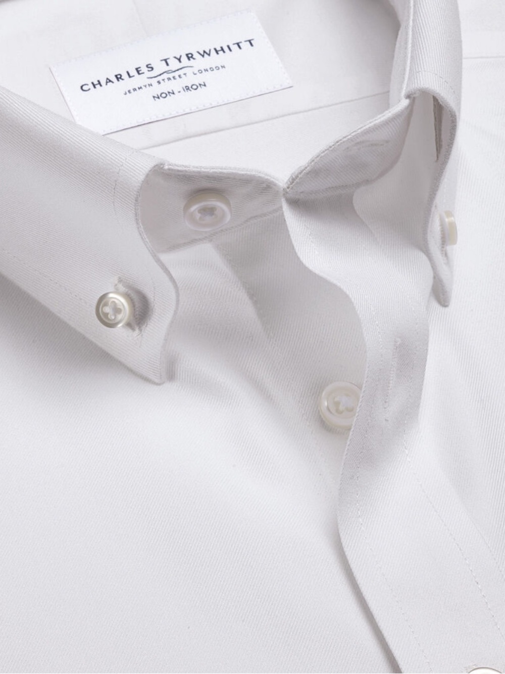 Charles Tyrwhitt Mens 16/34in White Non Iron classic Fit Button-Down Dress Shirt - Picture 9 of 9